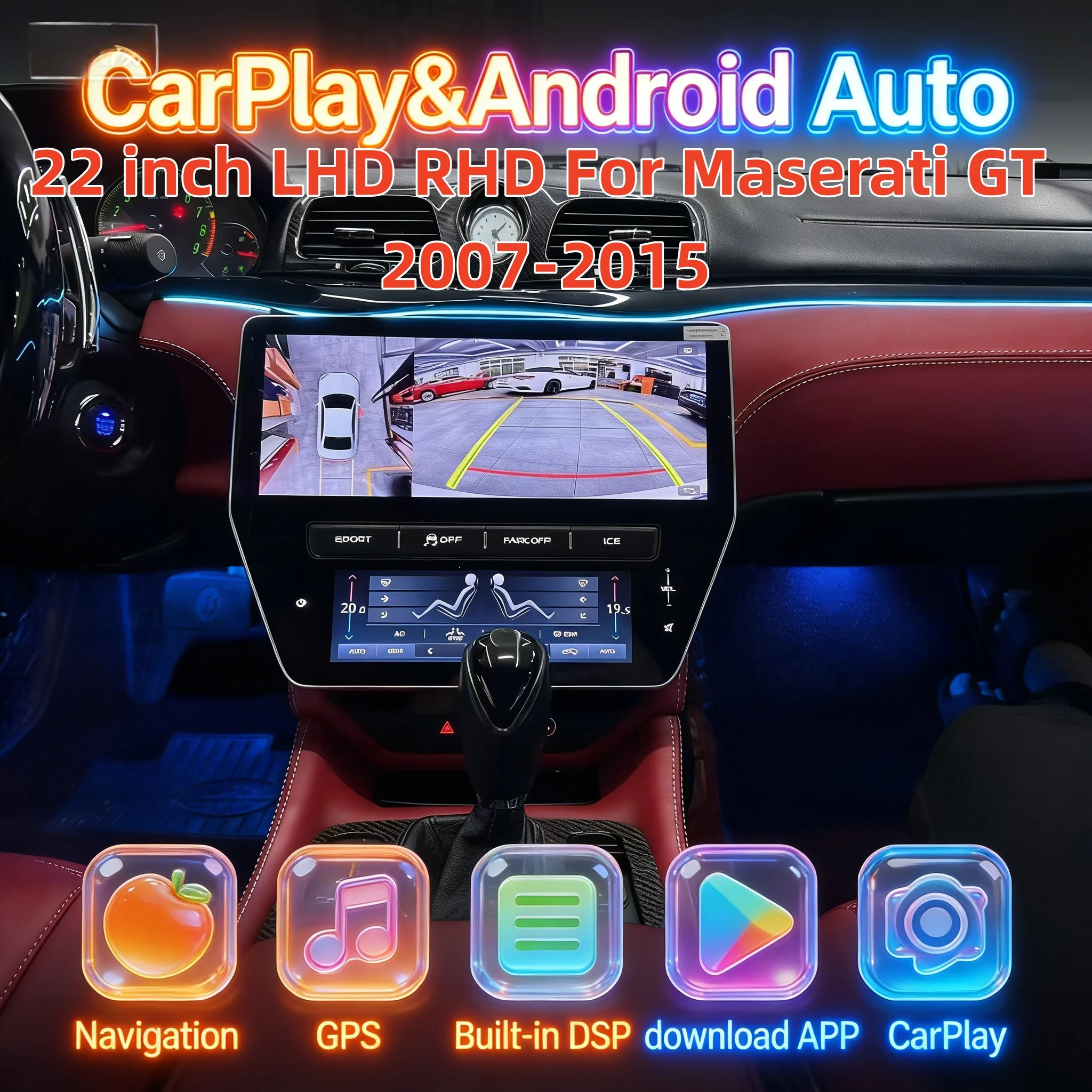

QLED-экран 22 дюйма, Android, для Maserati GT 2007-2015, автомобильная мультимедийная система, видеоплеер, CarPlay, панель управления климат-контролем