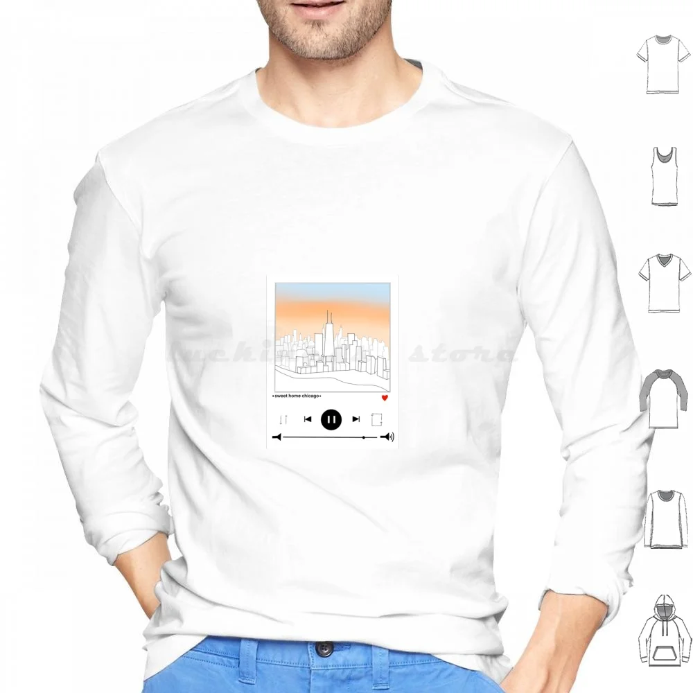 Chicago Skyline Hoodie cotton Long Sleeve Sweet Home Chicago Skyline Polaroid Music Cute City City Life