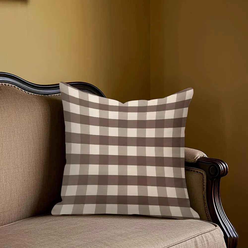 

Mocha Plaid square Jacquard Pillow Cover for Sofa Office Waist Cushion Cover Home Decorative Pillowcase