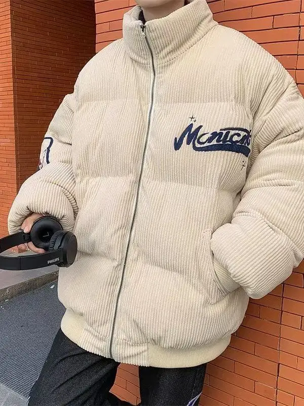 

New Winter Thiened Cotton Jaet for Men Warm Bread Sle Spor Casual Trendy Outerwear Youthful Polyester Fiber Fill