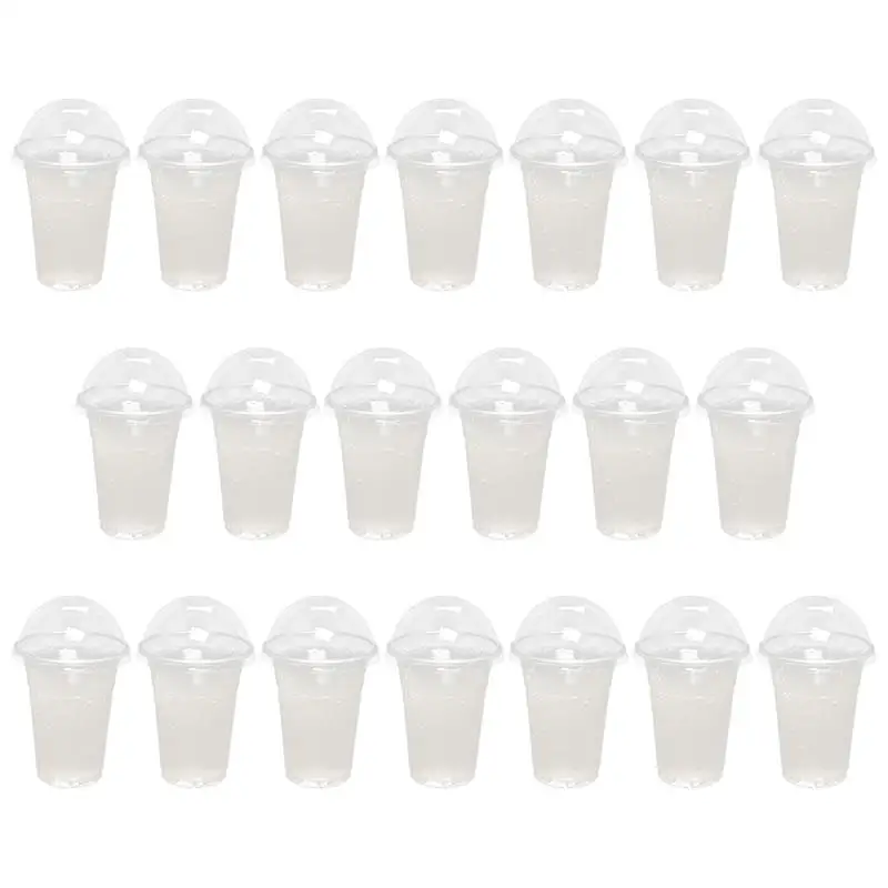 30 Sets Drink Juice Cup Beverage Cups Bubble Tea Coffee Cups Cold Drink Mugs Clear Lids Design Plastic Lemon Beverage Packing