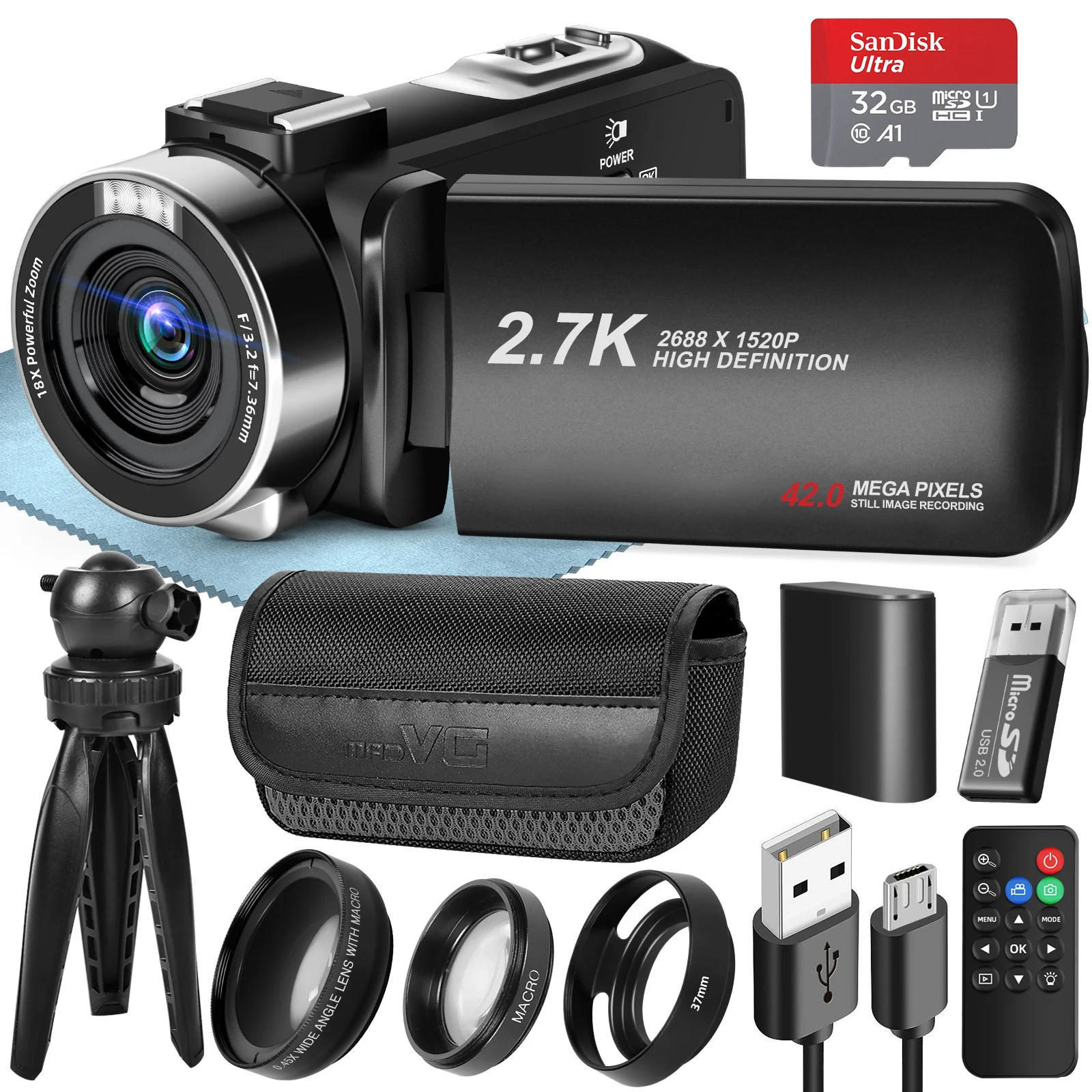 NBD Video Camera 42 MP for 3.0inch Flip Screen Camcorder with Remote Control 18X Digital Camera Vlogging Camera