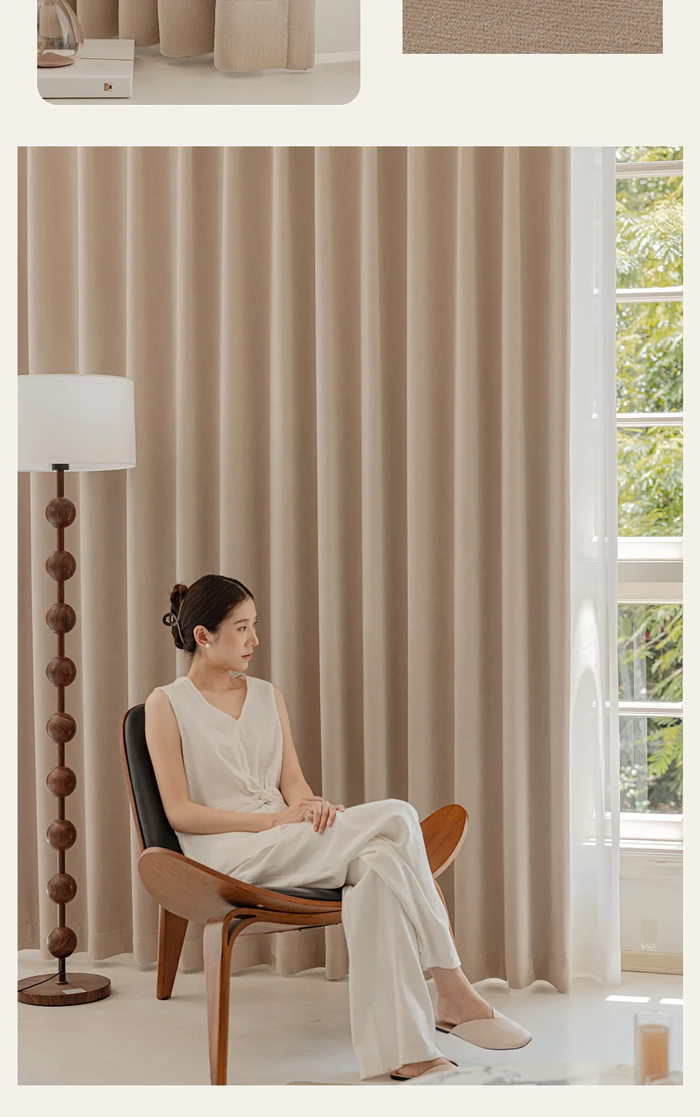 Custom size Herringbone Thick Chenille Beige Cream Luxury Curtains for Living Room Bedroom Blackout Window Solid Color House