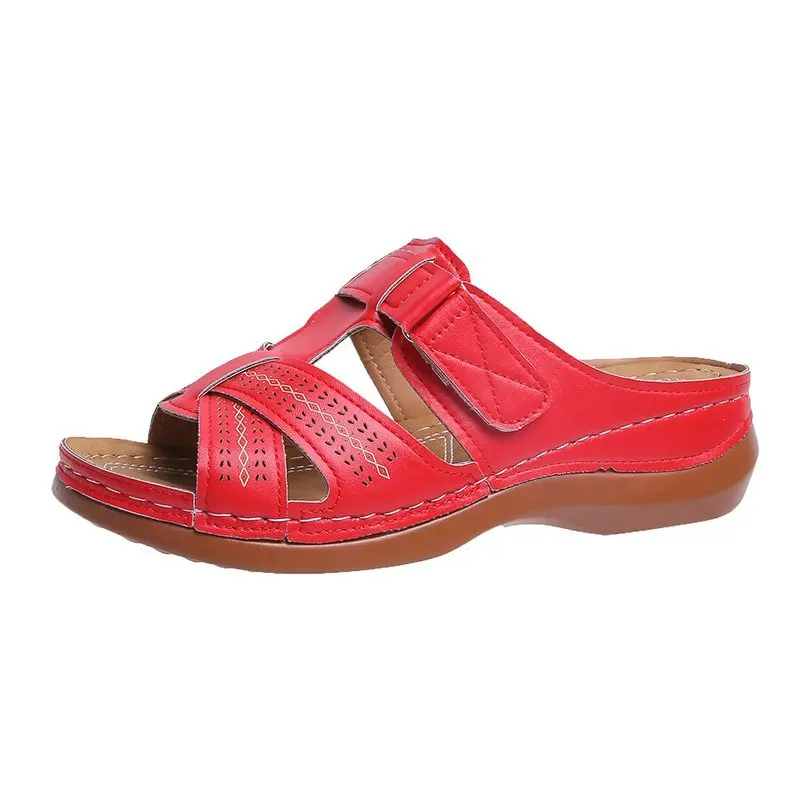 2026 New Retro Round Head Women's Slippers Minimal Solid Color Peep Toe Wedges Shoes Ladies Casual Lightweight Non Slip Sandals