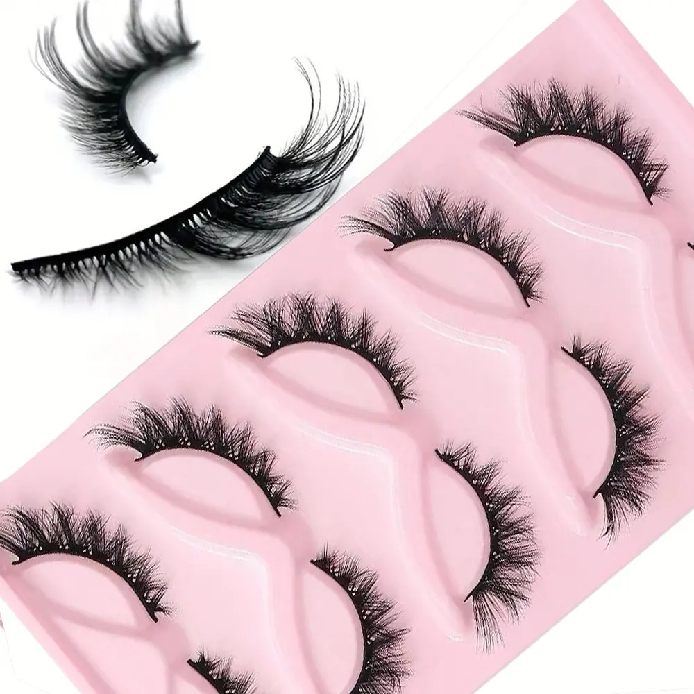 만화 속눈썹 5쌍, 여우 눈 인조 속눈썹 -3D 슬림 인공 밍크 고양이 눈 스트립 속눈썹, 자연스러운 고양이 e 만들기