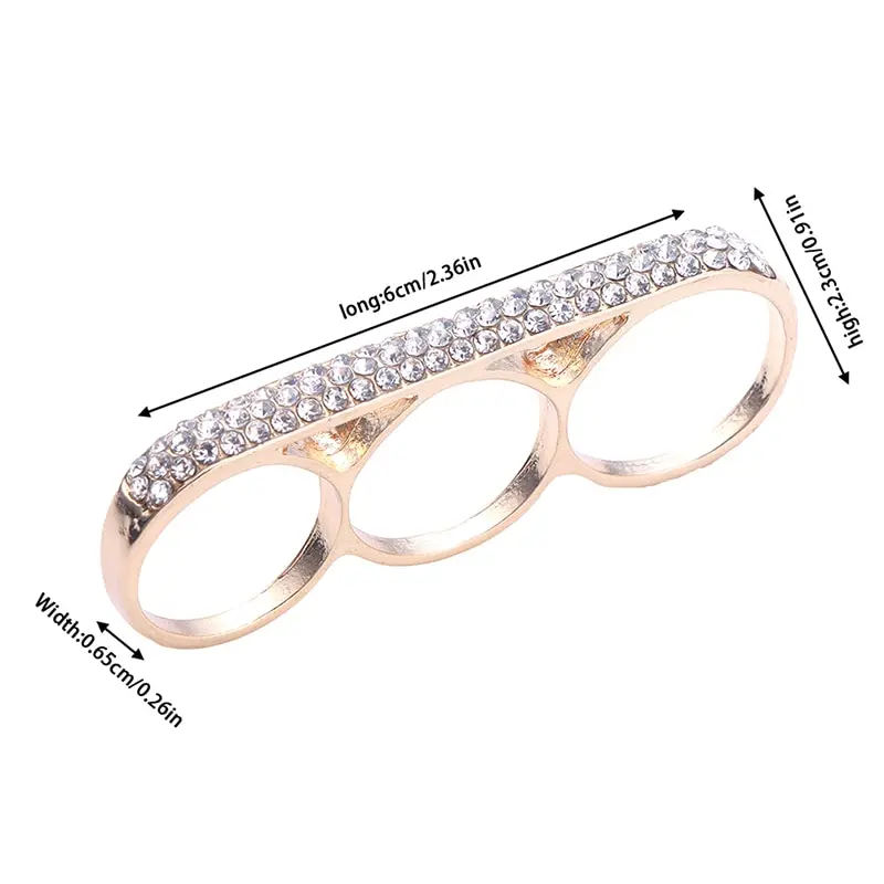 1PC Fashion Three Fingers Knuckle Duster Ring Minimalist Stainless Steel Bar Ring Jewelry Gift