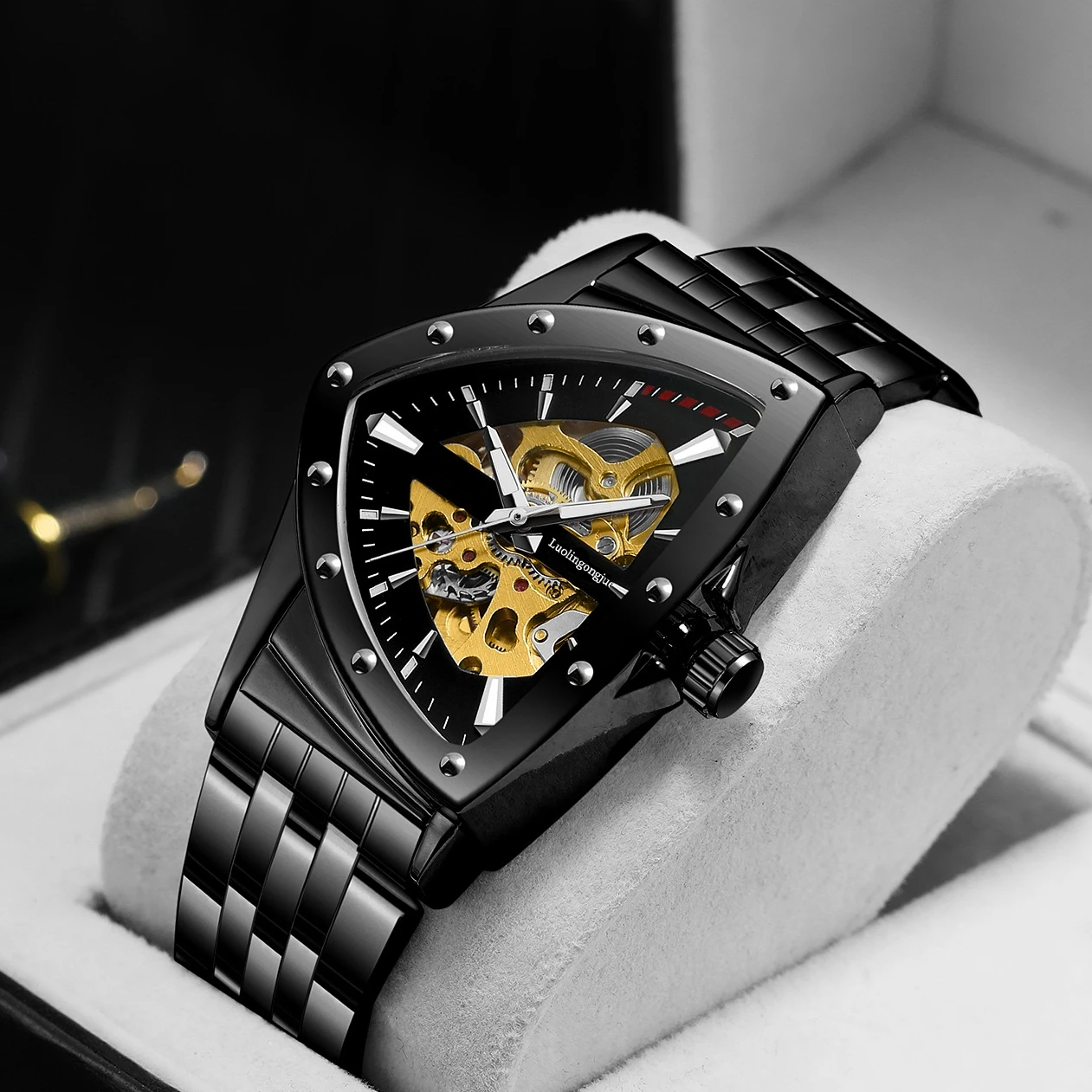 

Cross-Border Hot-Selling Men's Triangular Hollow-Out Automatic Mechanical Watch, Luxury Steel Band Waterproof Luminous Men's Mechanical Watch, Trendy Punk Style Personalized Men's Wristwatch, High-End Quality Business Banquet Everyday Versatile Men's Watc