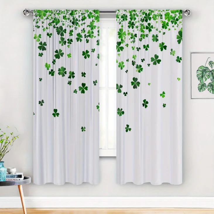 Digital Printed Curtains with Four Leaf Clover Design, Stylish Window Drapes for Living Room Bedroom Home Decoration