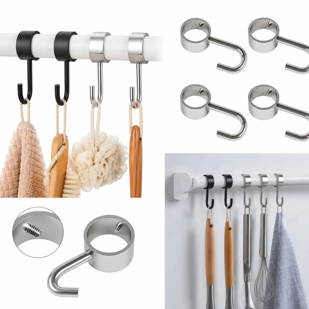 4pcs Sturdy Stainless Steel Pipe Hook Hanger Rod Mount Windproof Hanging Pipe Hook No Punching Tube Rod Hook Home