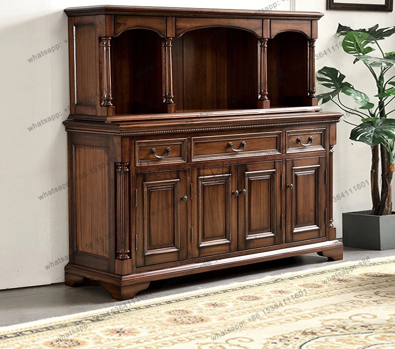 American all-solid wood four-door dining edge 1.6 meters storage wine cabinet storage entrance cabinet