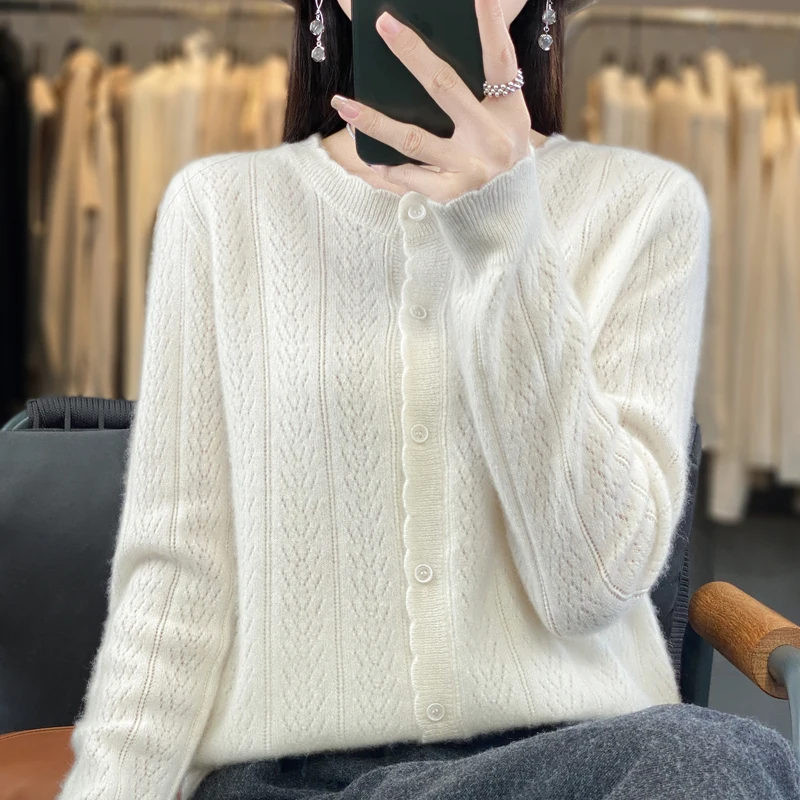 2024 Autumn/Winter Women\'s cashmere cardigan knitted cashmere sweater 100% cashmere sweater sweater top cardigan jacket