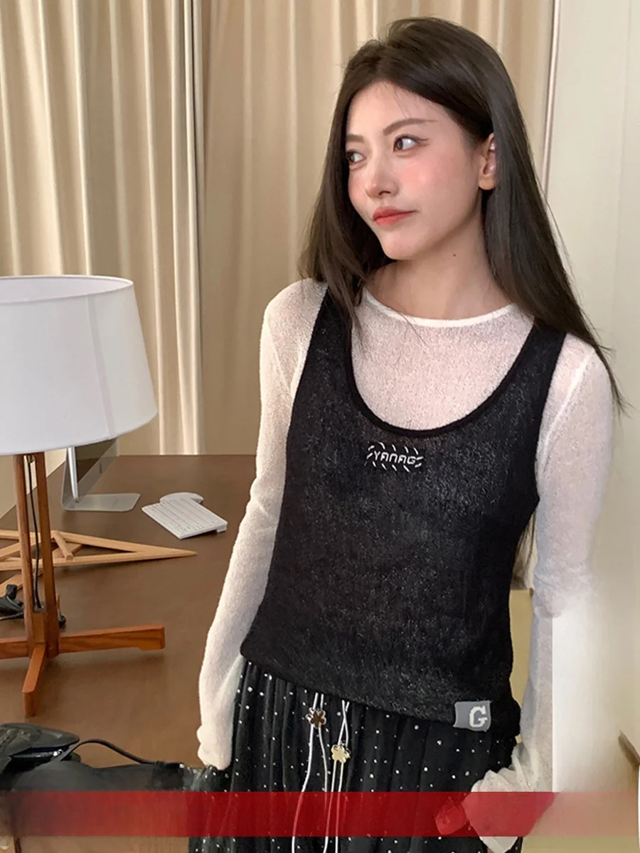 

Двухслойный удлиненный топ-жилет с цветными вставками, ручная работа, магазин DEARSOCUTE, повседневный, для работы, приталенный крой