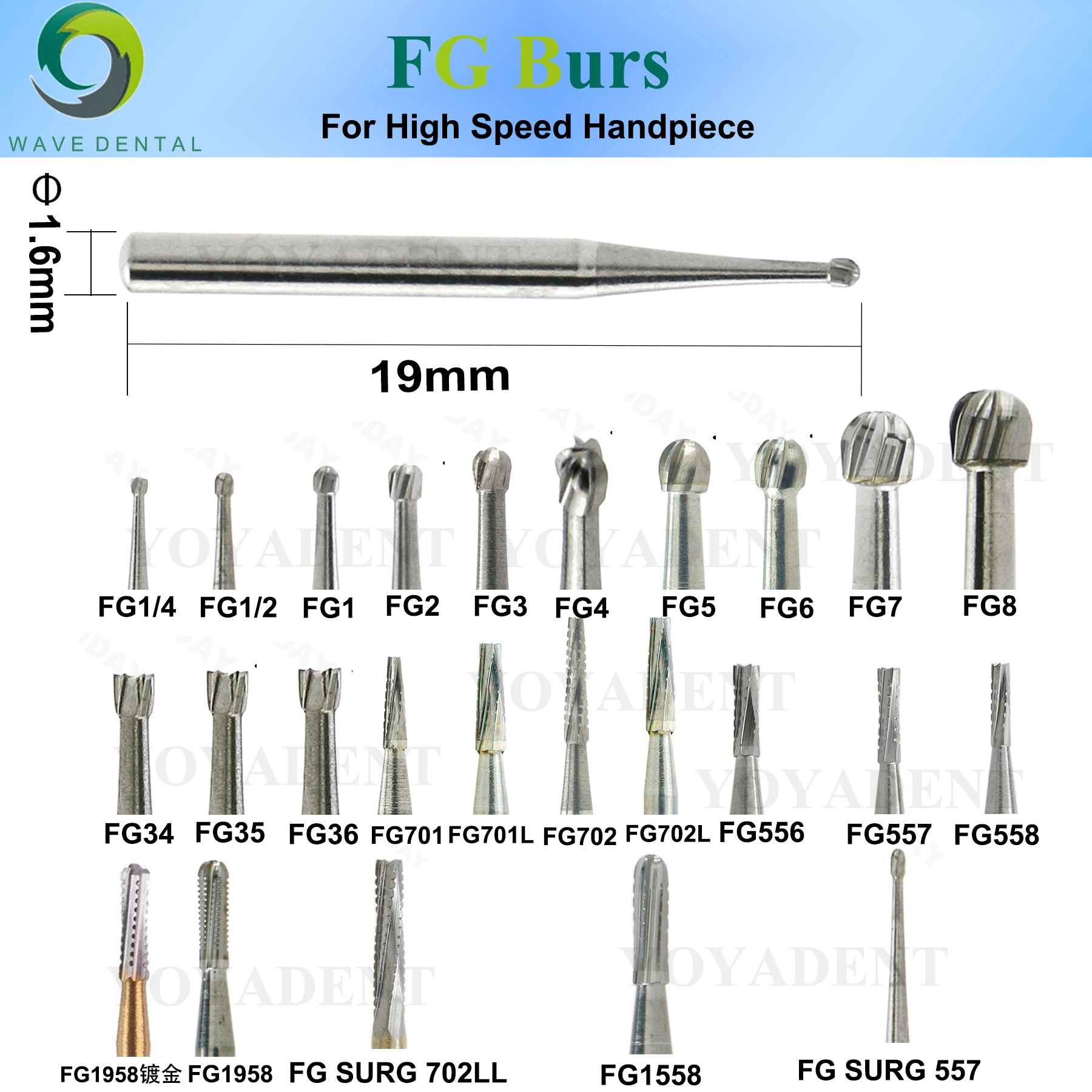 

WAVE Dental Tungsten Carbide Bur Friction Grip Drill Head Different Dia Round Ball Head For High Speed Handpiece Turbine
