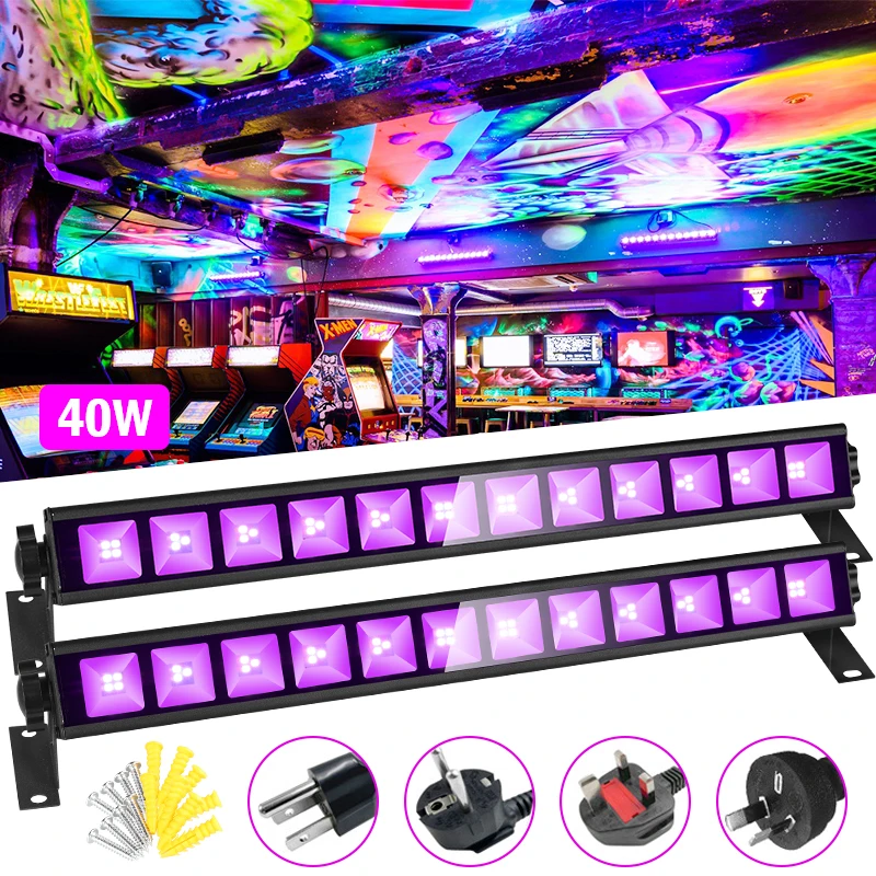 Luz negra UV de 2 piezas y 40W, luces negras impermeables IP66 para aplicar luces fluorescentes para iluminación de escenario de fiesta, pintura corporal, decoraciones de Halloween