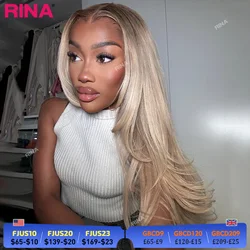 Brown Root Ash Blonde Straight 13X4 13x6 Lace Frontal Human Hair Wigs Transparent Lace 180 Density Ombre Blonde 5x5 Lace Closure