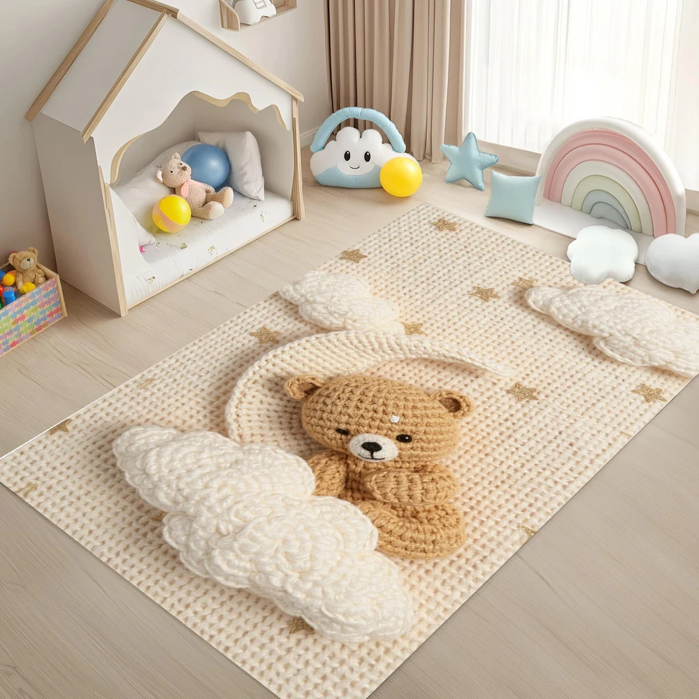Handcrafted Bear Swing Pattern Carpet Mat Rug Cute Animal Design Non-Slip Home Decoration for Living Room Bedroom Bedroom Mat