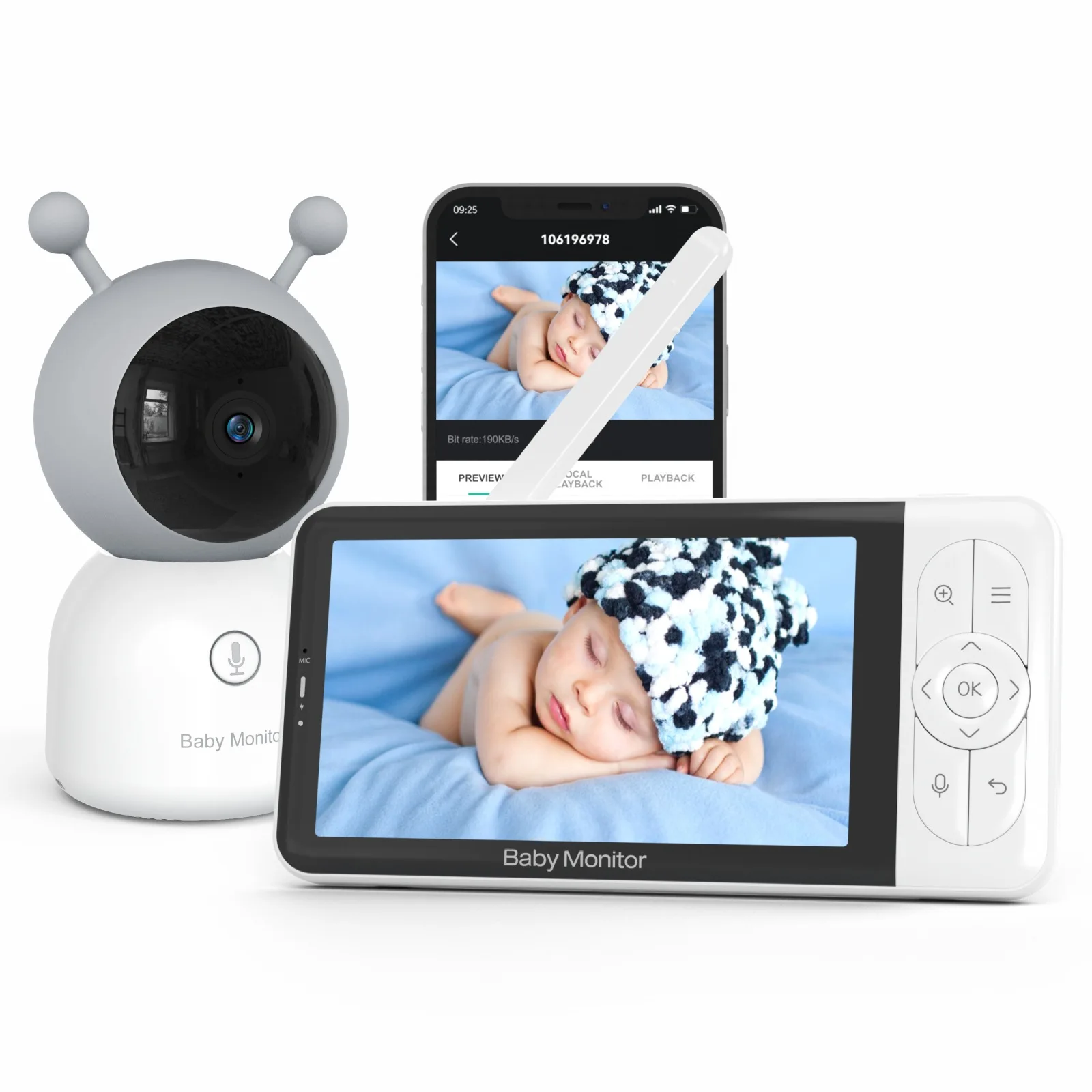 

B6TS Baby Monitor 2K HD 5'' LCD Babyphone Video Baby Camera Mobile Phone APP Control PTZ Lullabies for New Born 3000mAh battery