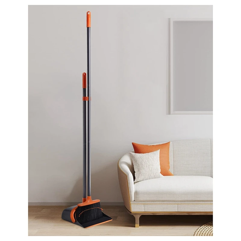 1 Set Broom And Dustpan Set Standing Dustpan Dustpan With 52Inch Long Handle Broom Combo Set