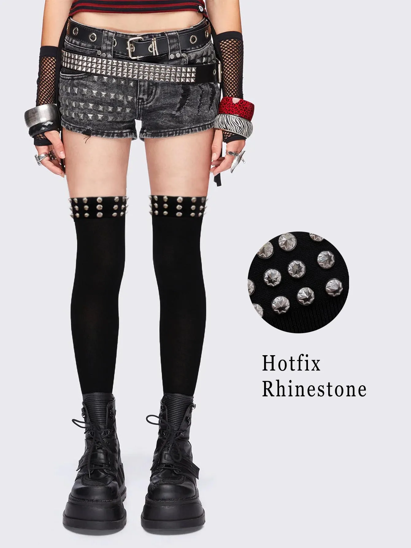 Damen Casual Alltags-Mode Schwarze Verzierte Funkelnde Strass Gerippte Overknee-Strümpfe 2026