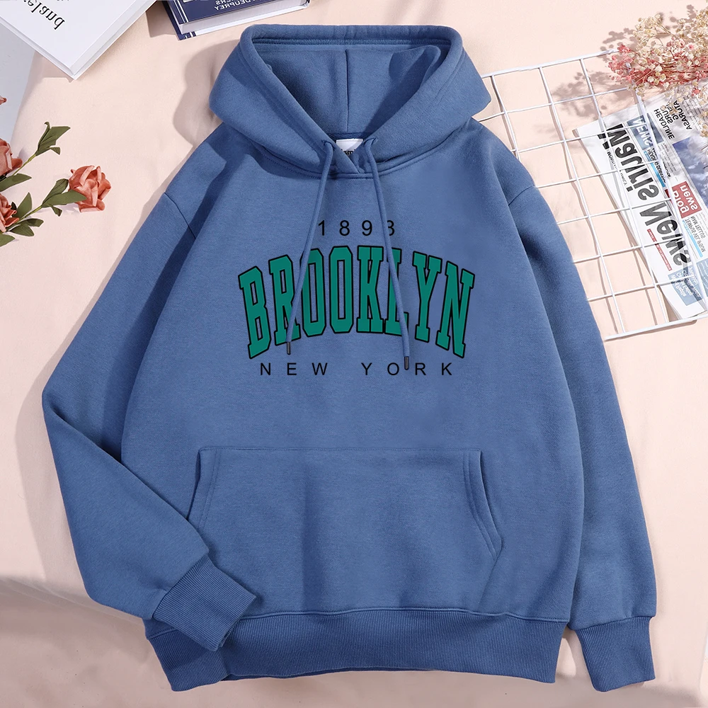 1898 Brooklyn New York Men Women Hoodies Cute Pocket Pullovers Pattern Oversize Streetwear Street Fleece Couple Sportswear