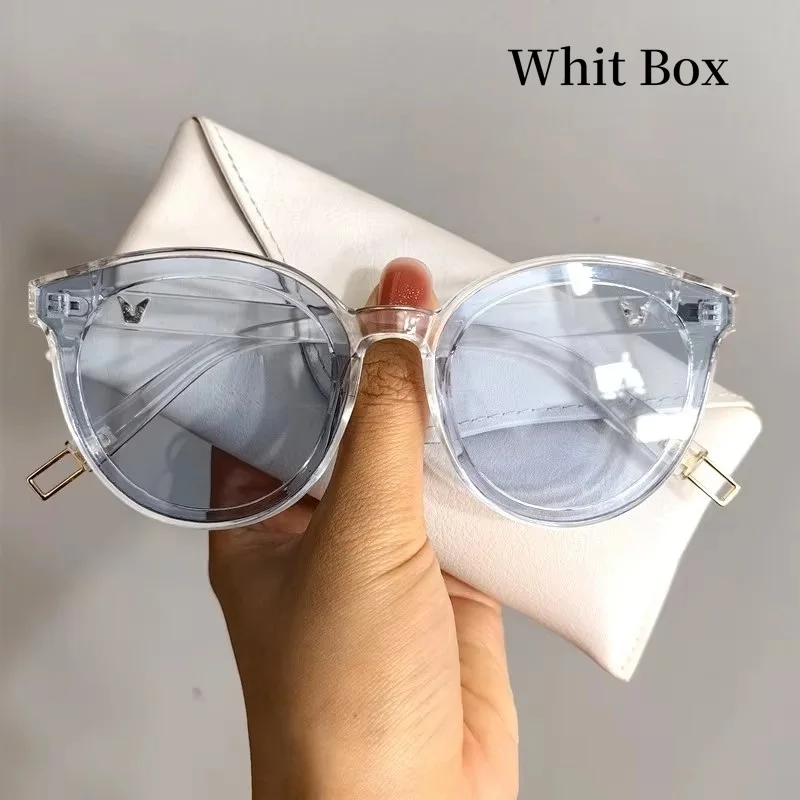 Modische Sonnenbrille für Damen, Vintage-Luxusmarken-Design, klare, klassische Sonnenbrille, Oculos De Sol Feminino, UV400-Brille mit Box
