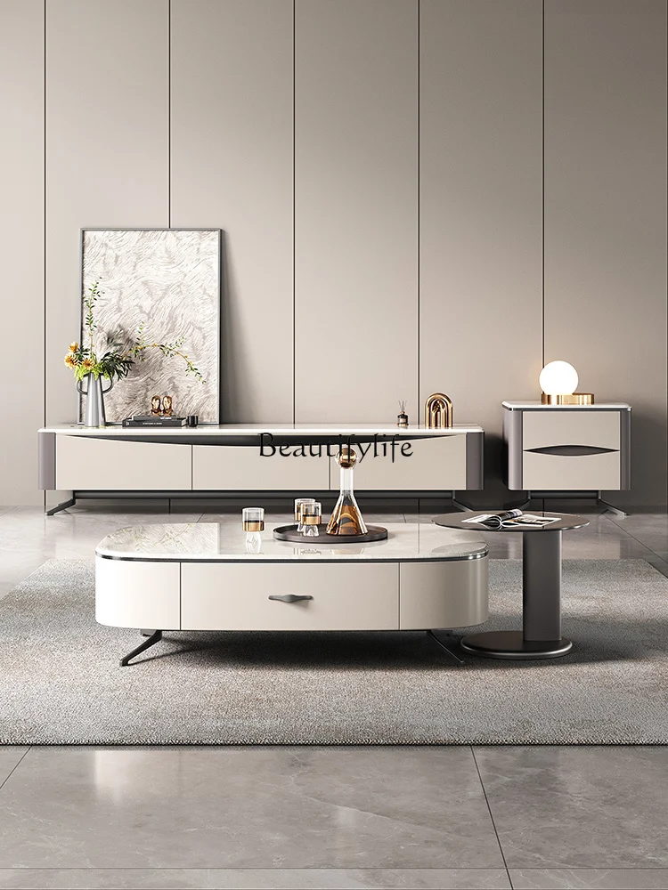 

01Marble TV cabinet simple modern living room light luxury Italian minimalist style