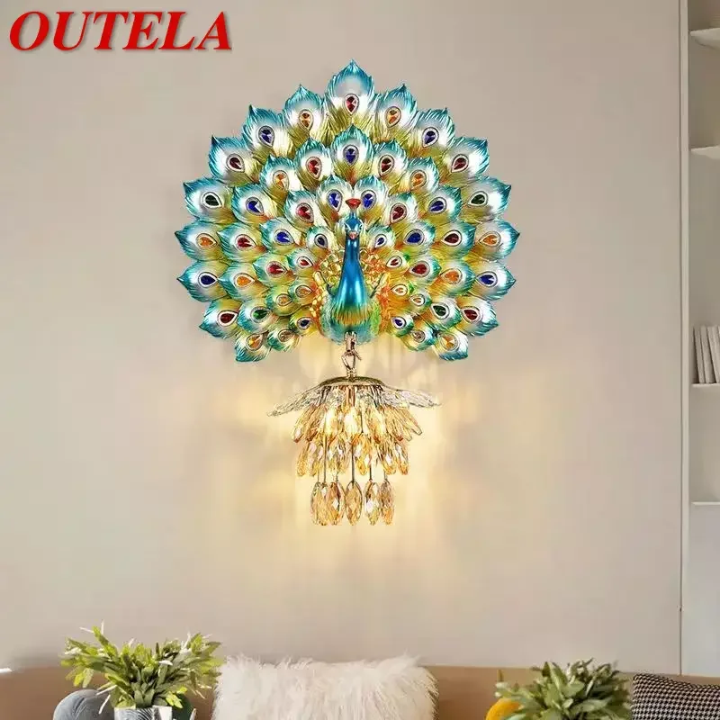 OUTELA Contemporary Peacock Wall Lamp Personalized And Creative Living Room Bedroom Hallway Aisle Decoration Light