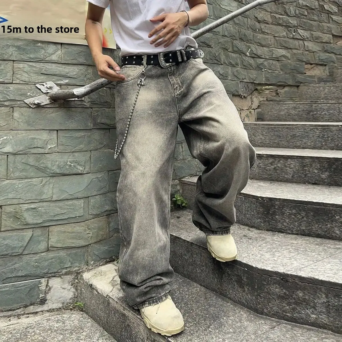 

Y2K Stretchy Baggy Denim Jeans for Men Casual Faion Pants Comfortable Loose Fit Durable Non-Sinkage Summer Collection
