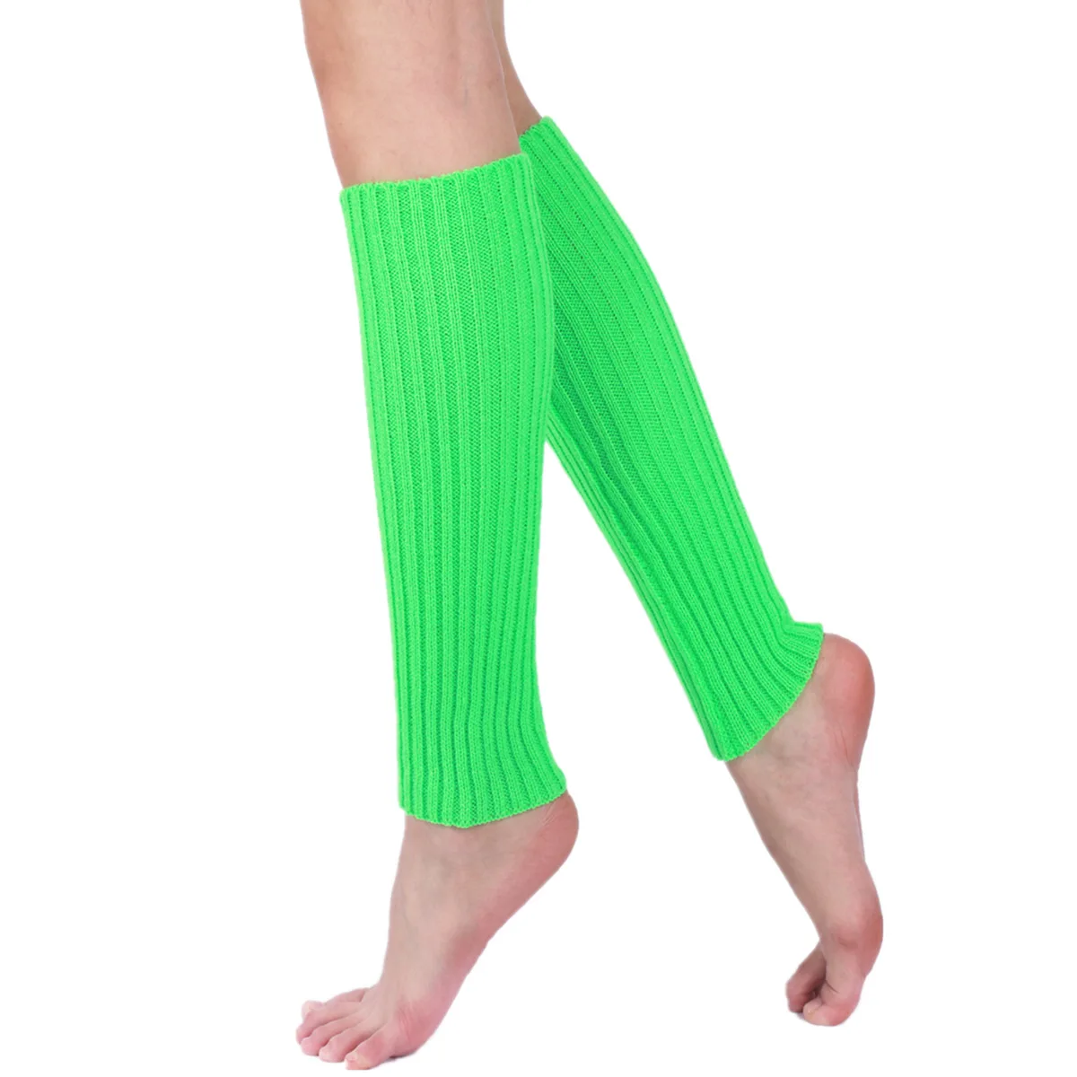 Ecowalson Halloween 80s Neon Colored Knit Leg Warmers Ribbed Bright Footless Socks Punk Black Knee High Gothic Hip-hop Rock Sock