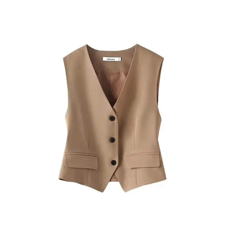 Women's Lined Suit Vest V-Neck Slim Fit Short Sleeveless Waistcoat Casual Formal Cami Layer Top For Spring Autumn