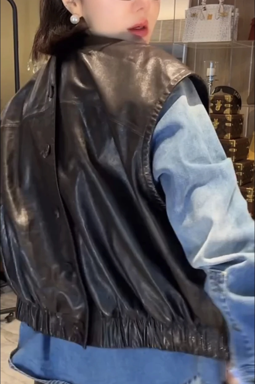 Xiaoran 2025 lente nieuwe Sle ort eepskin Svel vest dames faionable veelzijdige bovenkleding Ele trendy