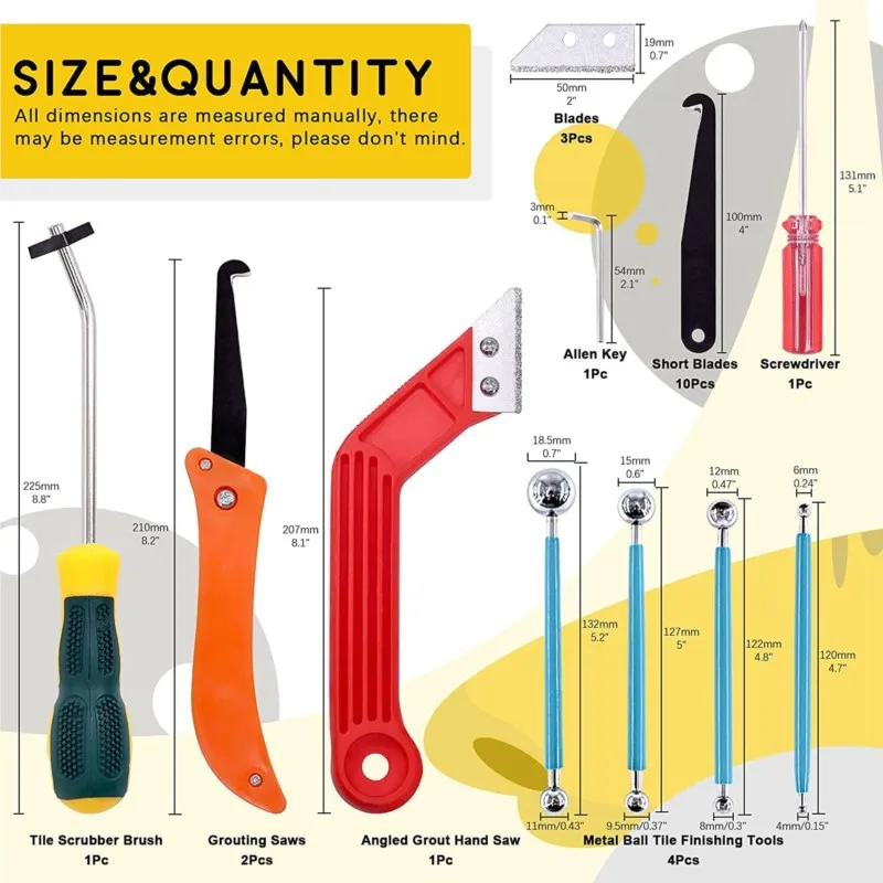 Grout Removal Tools 22 Pcs  Set Saw Blade Grout Hand Saw Tile Joint Cleaning Brush Caulking Edge for Floor Kitchen Hand Tool Set