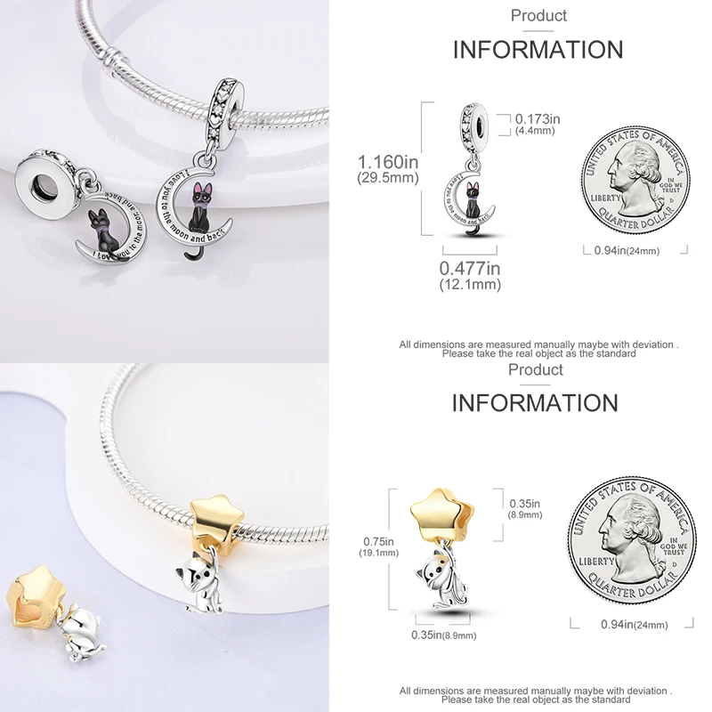925 Sterling Silber Hund Katze Pfotenabdruck Charm Perlen Glücksbringer Katze Haustierliebhaber Herz DIY Armband Halskette Geschenk für Frauen Mädchen – Detail 7