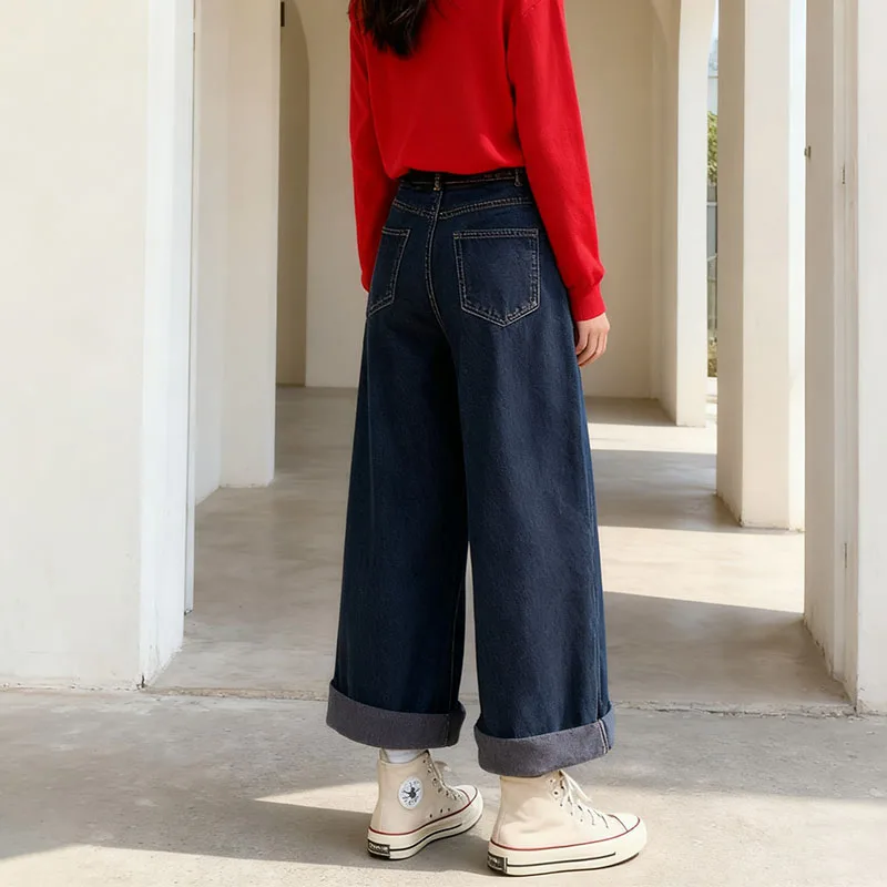 Jean thermique Y2K pour femme, doublé polaire, pantalon à jambes larges, taille haute, jambe droite, hiver