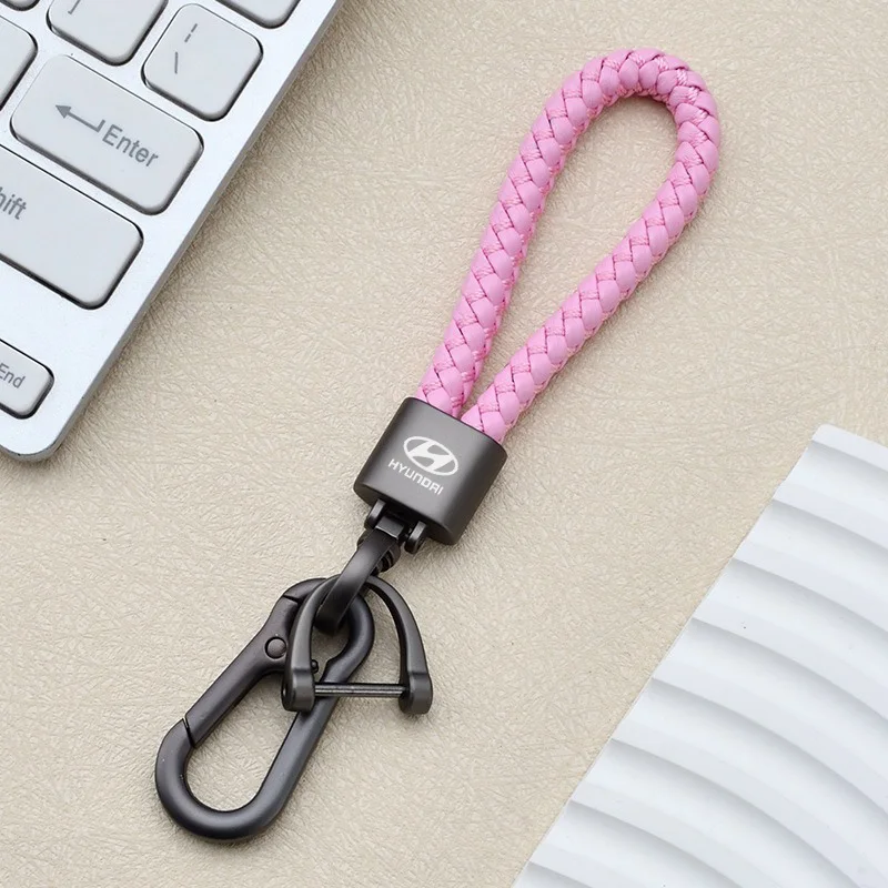 Leather Woven Rope Car Keychain Badge Emblem For Hyundai i10 i20 i30 ix25 ix35 Sonata Tucson Elantra Veloster Kona Santafe Cruz view 6