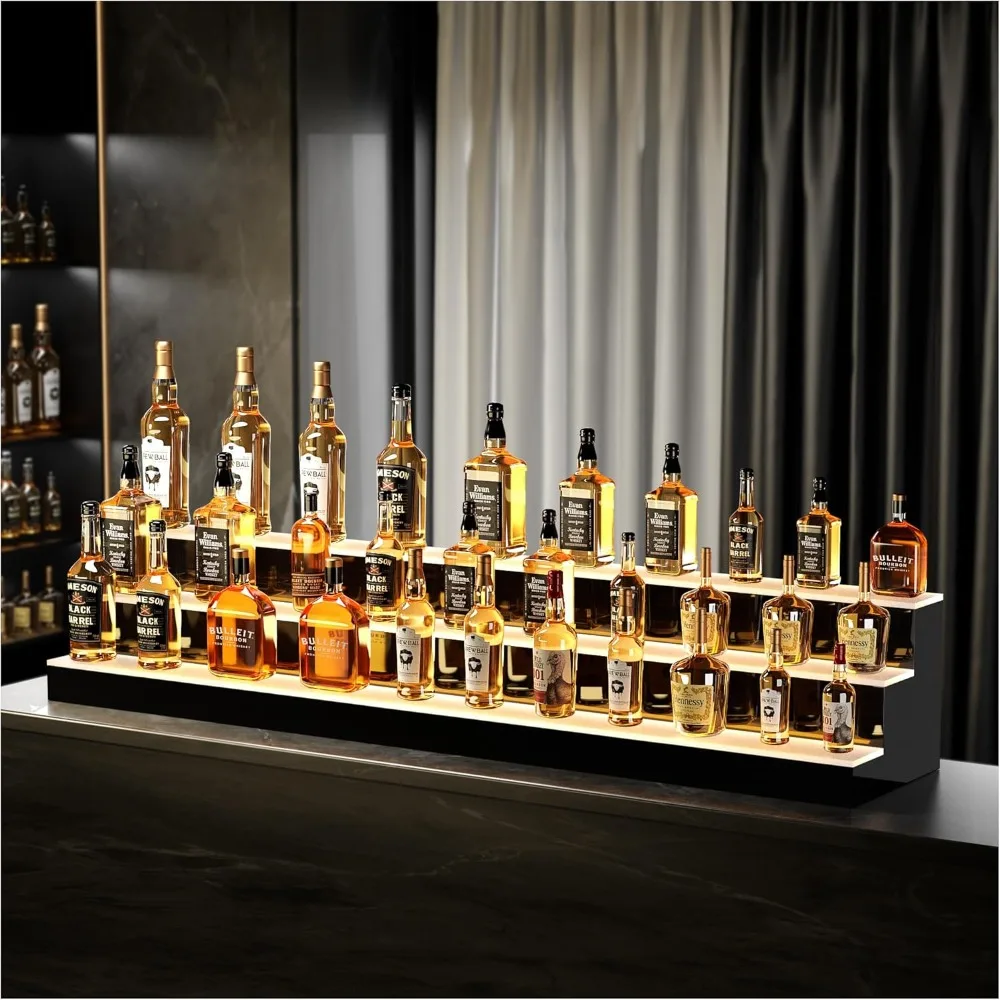 Acrylic 60 Inch 3 Tier Detachable LED Lighted Liquor Bottle Display Shelf with Remote Control, Mulit Colorl Lighting Shelves