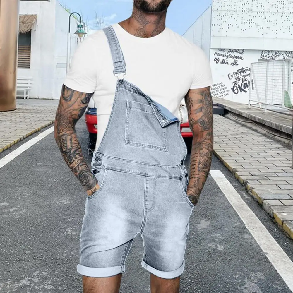 Denim Jumpsuit Summer Multi Pockets Bottoms Hip Hop Adjustable Short Jean Jumpsuits Short Jean Jumpsuits Shoulder Straps