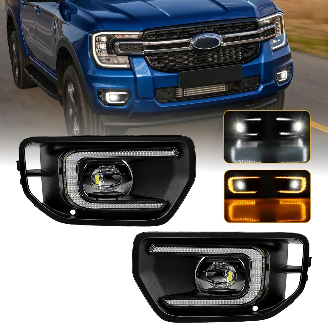1 Set LED DRL Fog Lamp For Ford RANGER T9 XL XLT 2023 2024 2025 Front Daytime Running Light Foglight Kit Dynamic Turn Signal 12V