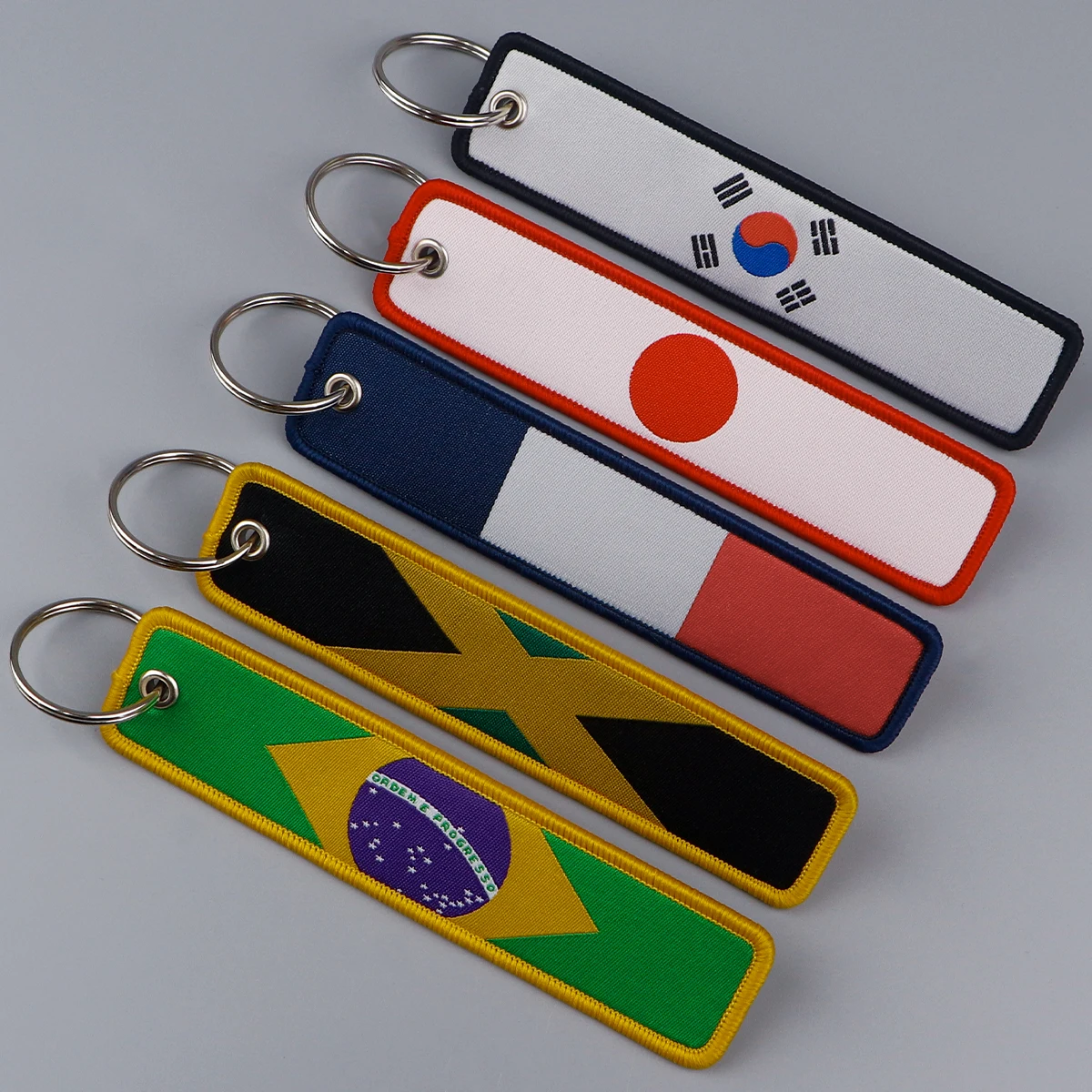 National Flags Embroidery Key Fobs Brazil France Japan Flag Key Tags Keychain For Motorcycles Cars Key Ring Accessories Chaveiro