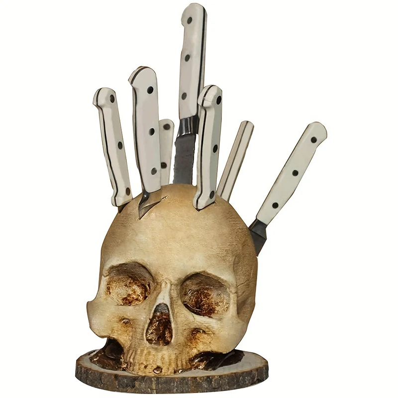 Skull Skeleton 7 Slot Kitchen Knives Holder Funny Creative Tabletop Knife Storage Rack Organizer Chef Knife Block Cooking Tools