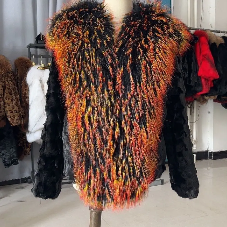 

New Short Mink Fur+raccoon Fur Collar Fashionable Light Luxury Jacket for Women