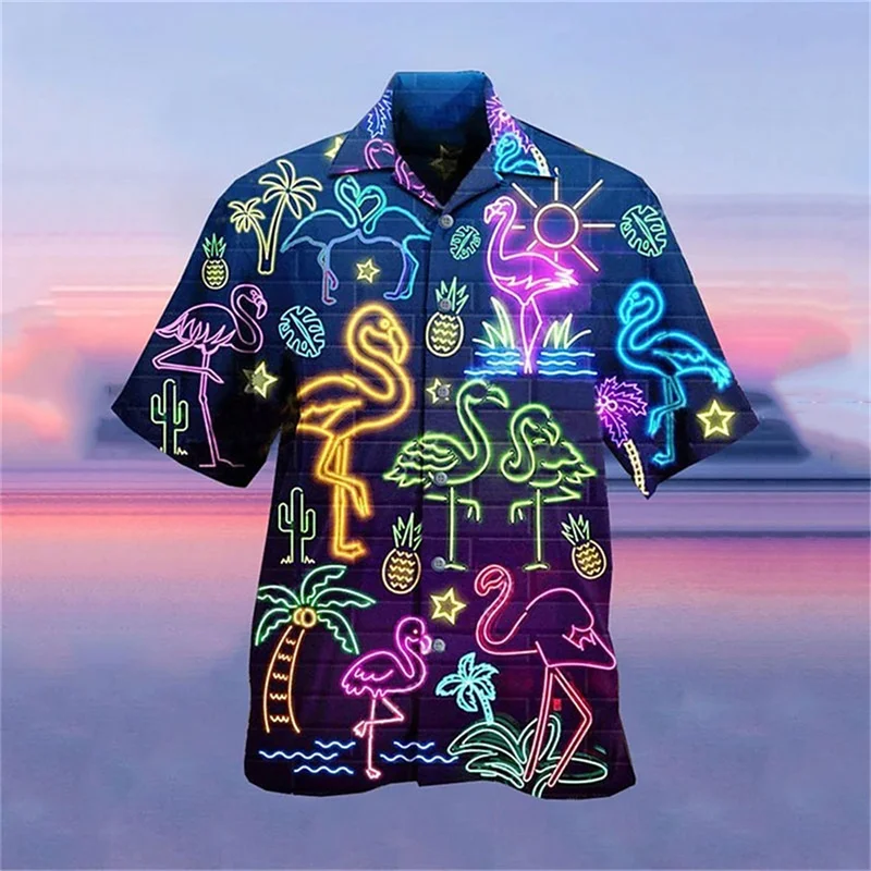 Chemise hawaïenne structurels ente à manches courtes pour hommes, impression 3D, vêtements décontractés de rue, mode néon, chemises de plage