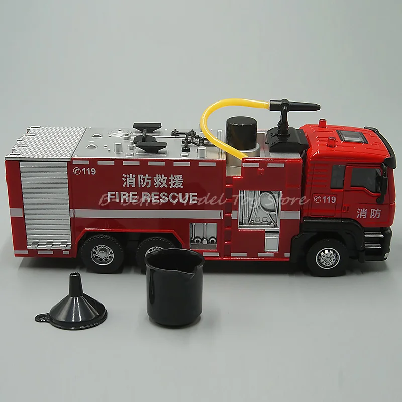 1:50 Diecast Metal Engineering Model Toy Pumper Fire Engine Spray Water Truck Pull Back With Sound & Light