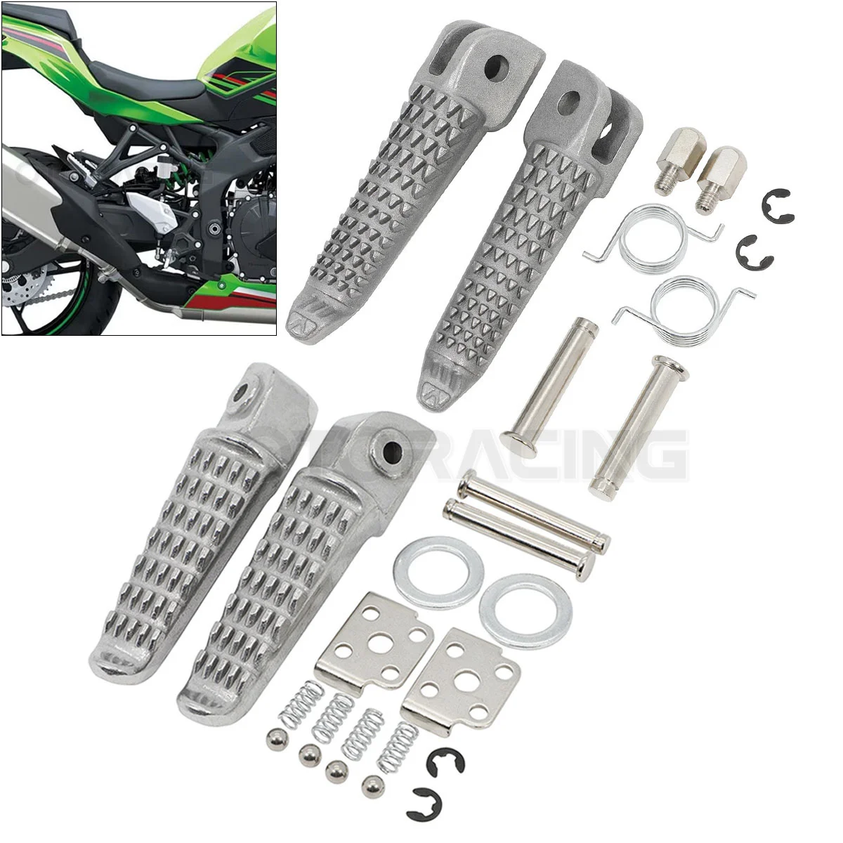 

Front Driver / Rear Passenger Footpegs Footrest For Kawasaki Ninja 400 2018-2023 ZX-4RR 2023 Z400 2019-2023