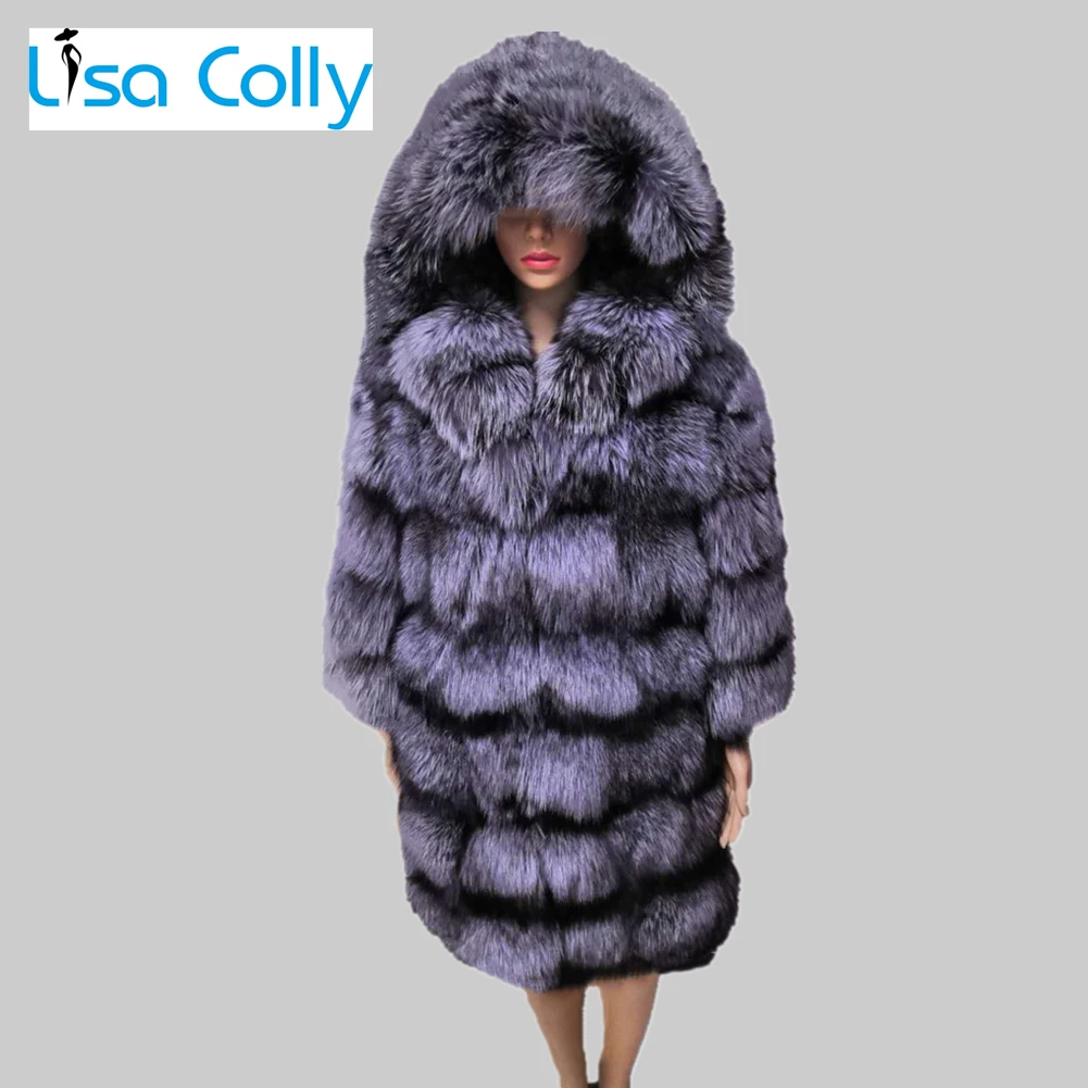 Women Winter Fake Fur Coat Overcoat Silver Faux Fox Fur Coat Long Sleeve Faux Fur Coat Jacket With Hooded