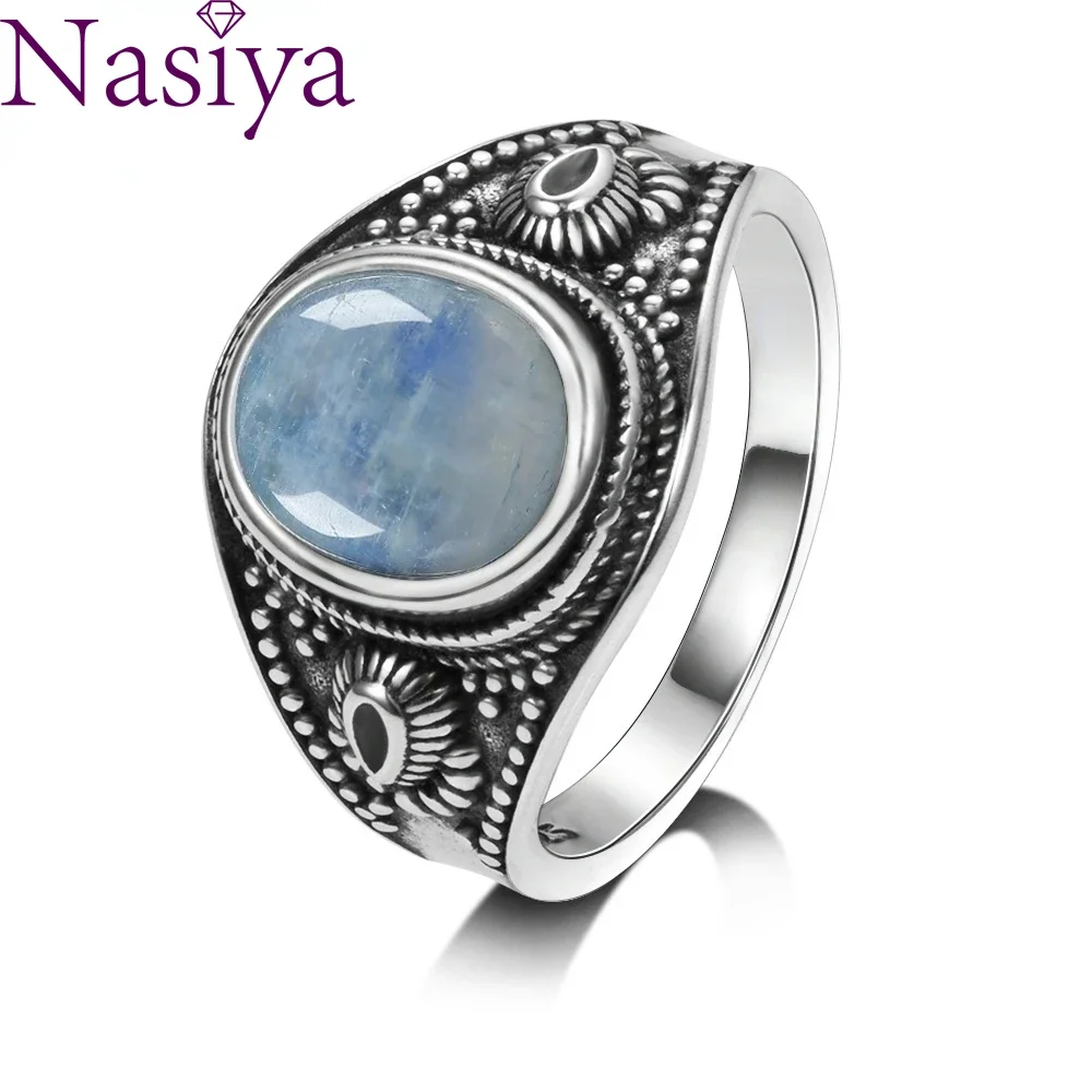 Nasiya Natural Moonstone S925 Silver Jewelry Rings Men For Women Party Weeding Anniversary Engagement Gifts Fine Jewelry