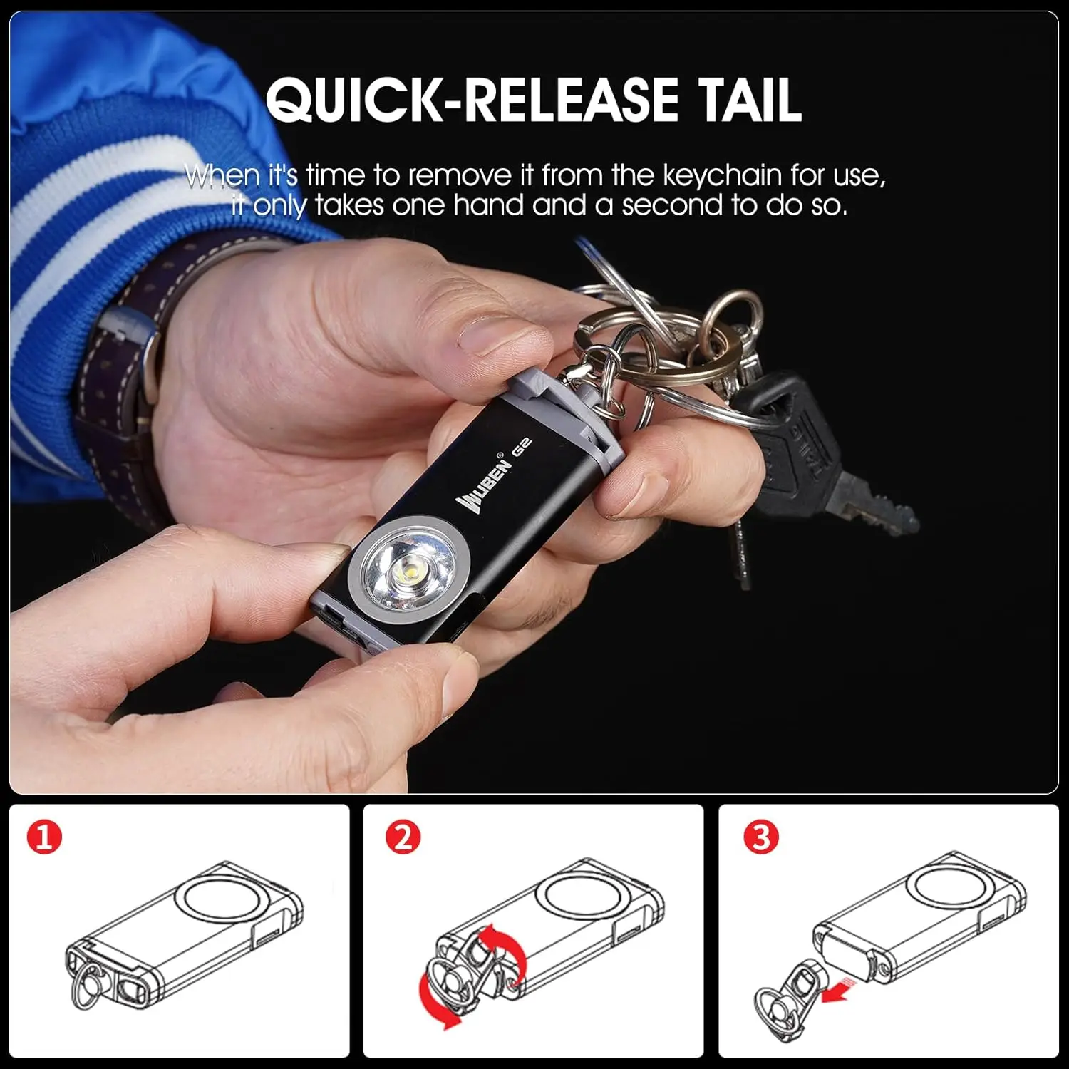 WUBEN G2 Multi-functional Mini EDC LED Keychain Flashlight 500 Lumen Rechargeable 5 Modes Magnetic Tail Camping Lamp