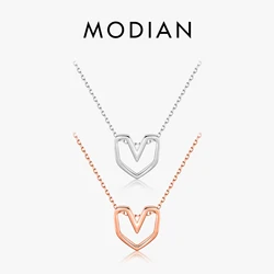 Modian Silver Line Heart Pendant Real 925 Sterling Silver Rose Gold Color Love Necklaces for Women Wedding Jewelry Accessories