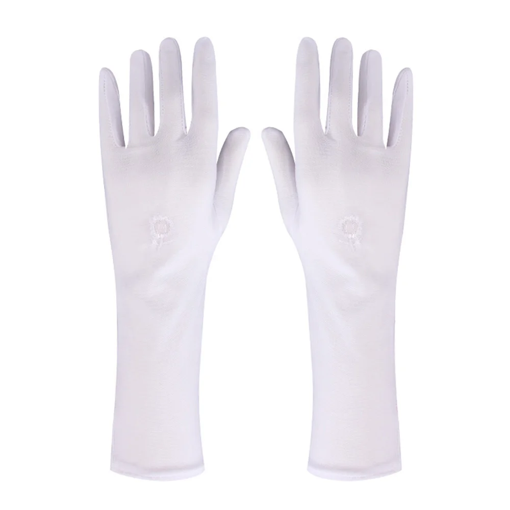 Ladies Thin Mid-long Anti-slip Embroidered Stretch Mittens Anti UV Sunscreen Gloves Driving Glove