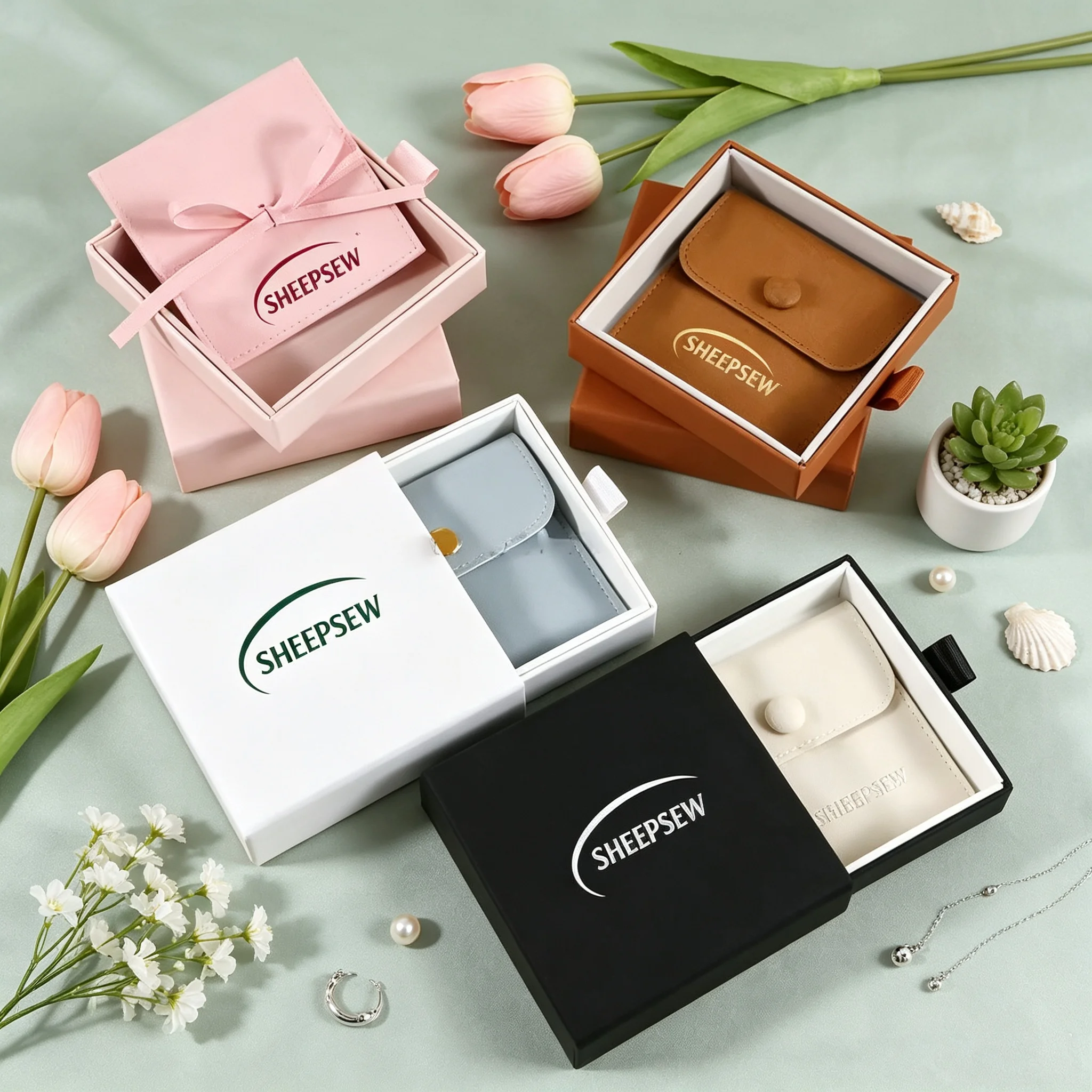 50pcs Sheepsew Wholesale Eco Friendly Necklace Bracelet Ring Box Jewelry Packaging Custom logo High End White Cardboard Paper